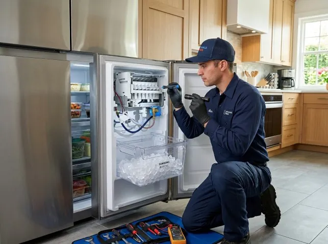 Appliance Repair Hero technician repairing a refrigerator ice maker in Bonsall, CA